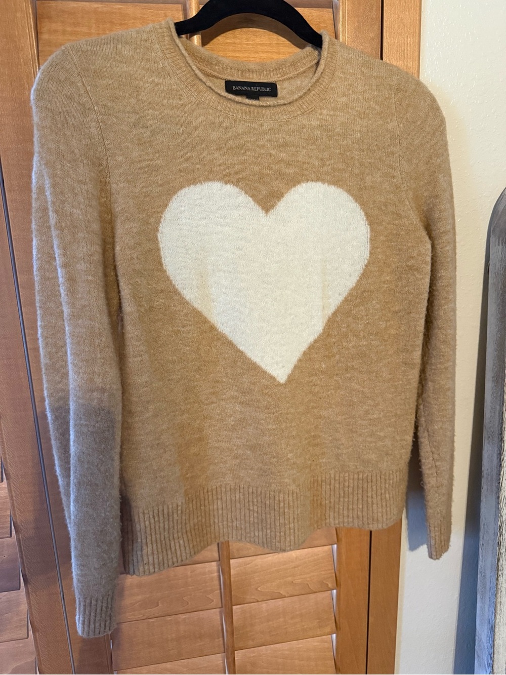 Banana Republic Camel Crewneck Sweater with White Heart